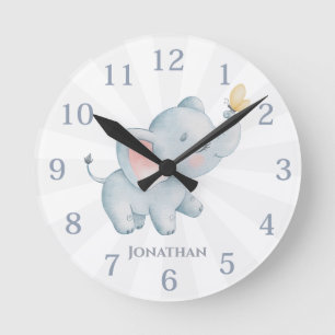 Reloj Redondo Mediano Cuarto de Guardería Personalizado de Elefante