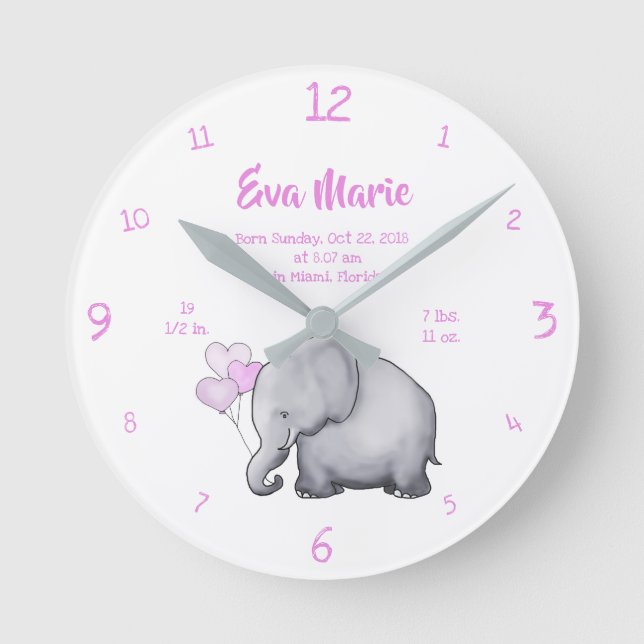 Reloj Redondo Mediano Cuarto de niños del elefante del Stats del (Anverso)