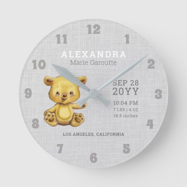 Reloj Redondo Mediano Cuarto de niños lindo del Stats del nacimiento del (Anverso)