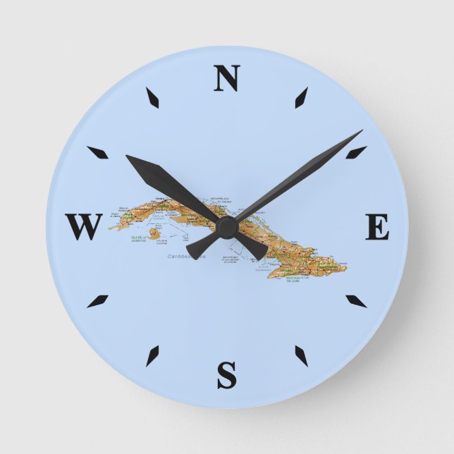 Reloj Redondo Mediano Cuba Map Clock (Anverso)
