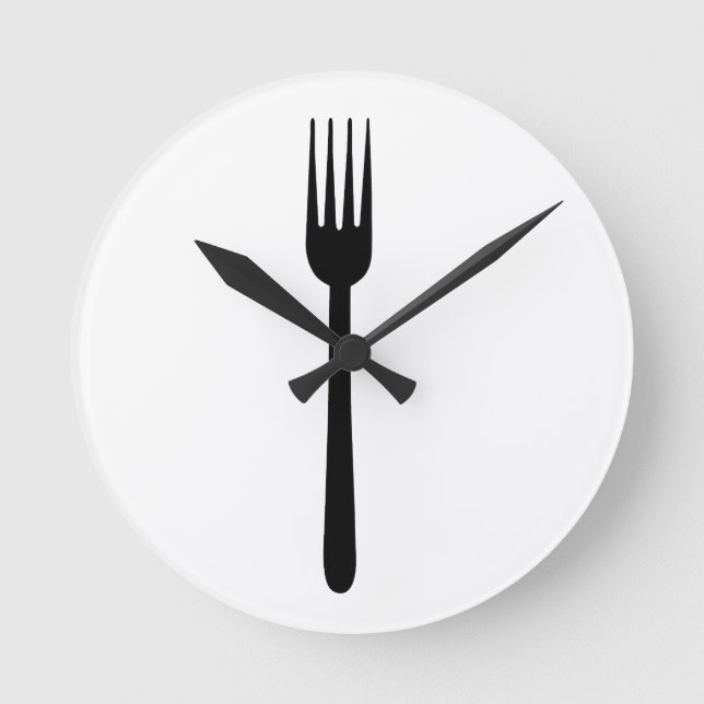 Reloj Redondo Mediano Cubertería de horquilla Silhouette Simple Art Food (Anverso)