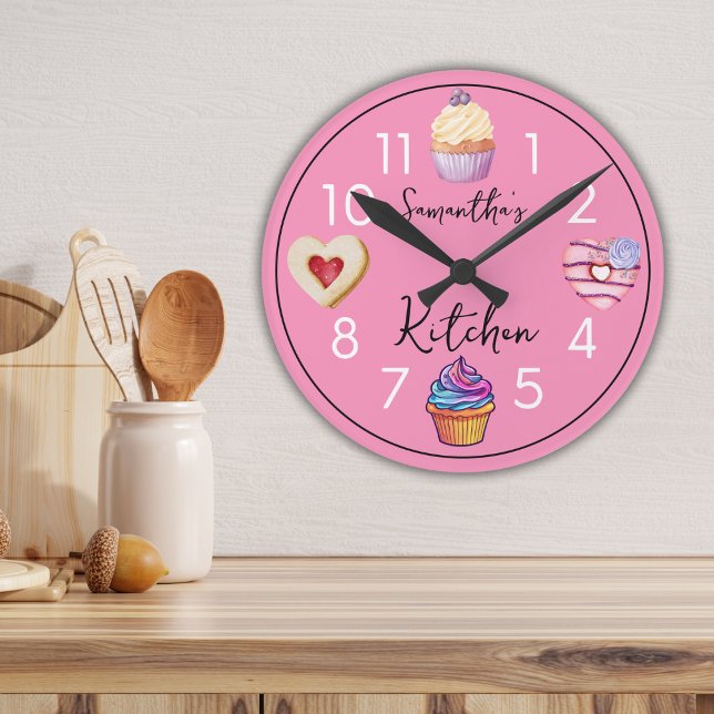 Reloj Redondo Mediano Cubierta acuática de cocina rosa cúpula personaliz (Subido por el creador)