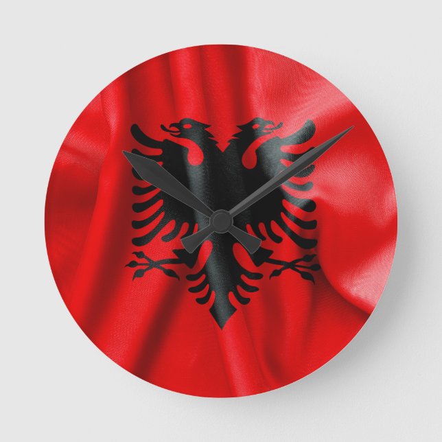 Reloj Redondo Mediano Cubierta del muro de bandera de Albania (Anverso)