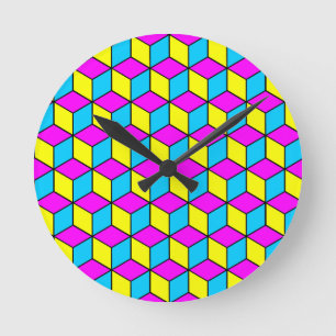 Reloj Redondo Mediano CUBO CMYK cubos famosos ilusión 2
