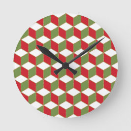 Reloj Redondo Mediano cubos de ilusión patrón de estado de ánimo navideñ