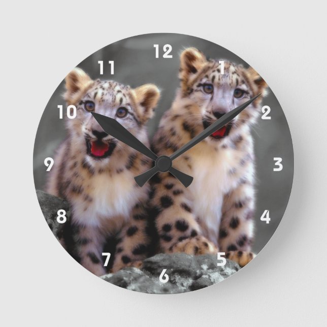 Reloj Redondo Mediano Cubs de leopardo de la nieve (Anverso)