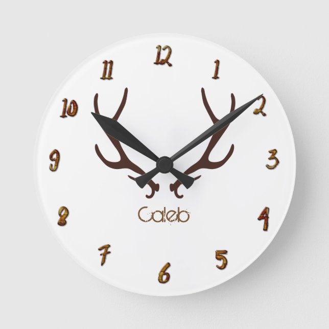 Reloj Redondo Mediano Cuerno Rústico Marrón Personalizado (Anverso)