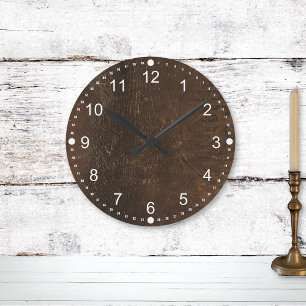 Reloj Redondo Mediano Cuero Falso de Vaqueta con Marca de Fábrica