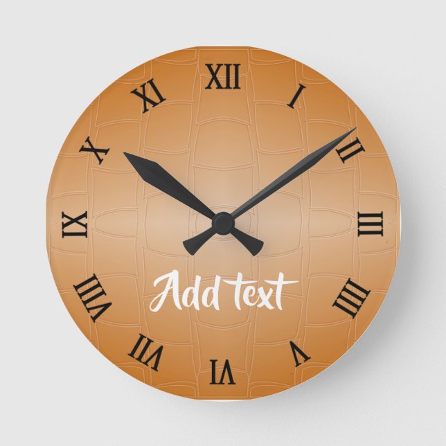 Reloj Redondo Mediano Cuero marrón monograma texturado (Anverso)