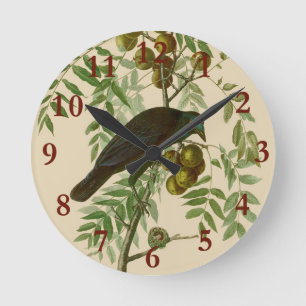Reloj Redondo Mediano Cuervo Americano de Audubon Pájaro Negro