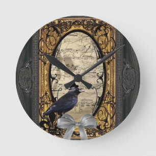 Reloj Redondo Mediano Cuervo gótico del boda del vintage divertido