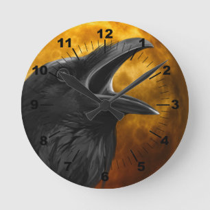 Reloj Redondo Mediano Cuervo negro de Halloween