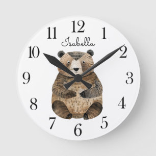 Reloj Redondo Mediano Cuidada acuarela Woodland Bear