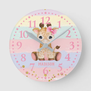 Reloj Redondo Mediano Cuidada Girly Giraffe Rainbow Round Clock