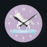 Reloj Redondo Mediano Cuidados Chicas de Unicornio Blanco de dormitorio<br><div class="desc">Un reloj de pared que viene con un bonito unicornio blanco con tonos pastel rojos, azules y amarillos que se parece en cierto modo al arcoiris. Fácil de leer la cara del reloj blanco. Ideal para decorar una habitación chica con un tema mágico, encantador y de cuento de hadas. ¡Personaliza...</div>