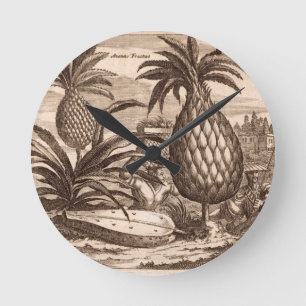 Reloj Redondo Mediano Cultivo de las piñas grandes, ilustracion de un
