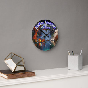 Reloj Redondo Mediano Cultura Nativa Americana Rústica  Tribus
