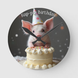 Reloj Redondo Mediano Cumpleaños del cerdo Hap