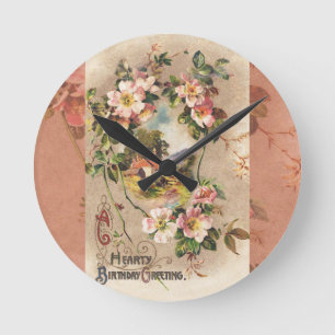 Reloj Redondo Mediano Cumpleaños Floral Campestre Victoriano de la Décad