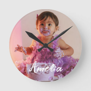 Reloj Redondo Mediano Cumpleaños moderno y genial con foto personalizada