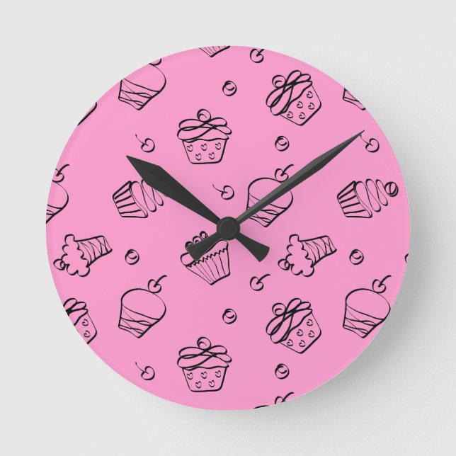 Reloj Redondo Mediano Cupcake Outlines Wall Clock (Anverso)