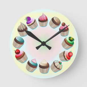 Reloj Redondo Mediano Cupcakes Colorful Circle Clocks