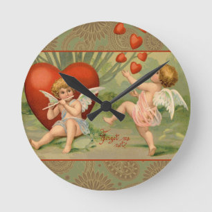Reloj Redondo Mediano Cupidos del Amor Antiguo Vintage de San Valentín