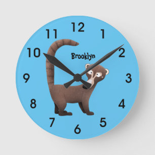 Reloj Redondo Mediano Curioso ilustracion personalizado de coatimundi