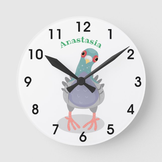Reloj Redondo Mediano Curioso ilustracion personalizado de palomas (Anverso)