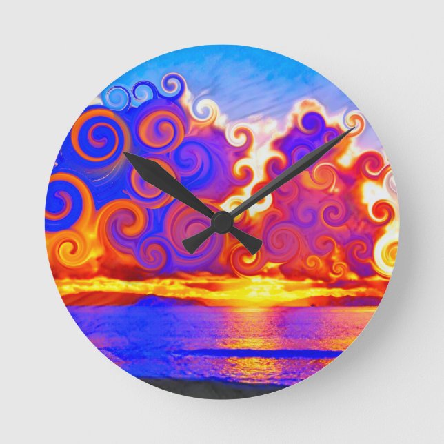 Reloj Redondo Mediano Curly California Sunset Seashore (Anverso)