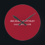 Reloj Redondo Mediano Cursiva clásica Minimalista de color rojo creativo<br><div class="desc">Esta plantilla se puede personalizar para satisfacer todas las necesidades personales.</div>