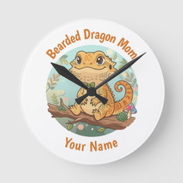 Reloj Redondo Mediano Custom Bearded Dragon Mom Wall Clock