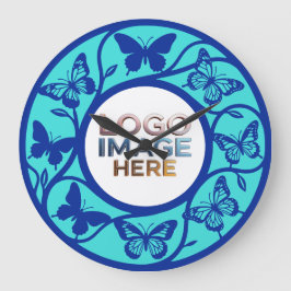 Reloj Redondo Mediano Custom Blue Butterfly Pattern Wall Clock