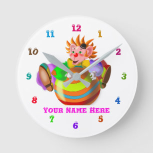 Reloj Redondo Mediano Custom Colors and Text Happy Clown Clock Your Font
