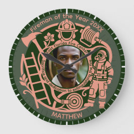 Reloj Redondo Mediano Custom Fireman Year Award Photo Clock