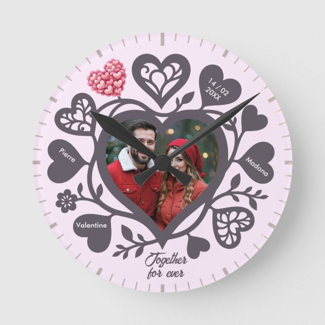 Reloj Redondo Mediano Custom Heart Photo Romantic Wall Clock (Anverso)
