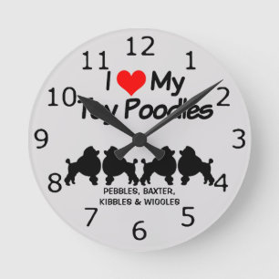 Reloj Redondo Mediano CUSTOM I Love My Four Toy Poodle Dogs