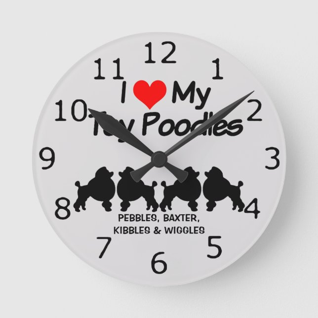 Reloj Redondo Mediano CUSTOM I Love My Four Toy Poodle Dogs (Anverso)