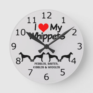 Reloj Redondo Mediano CUSTOM I Love My Four Whippet Dogs