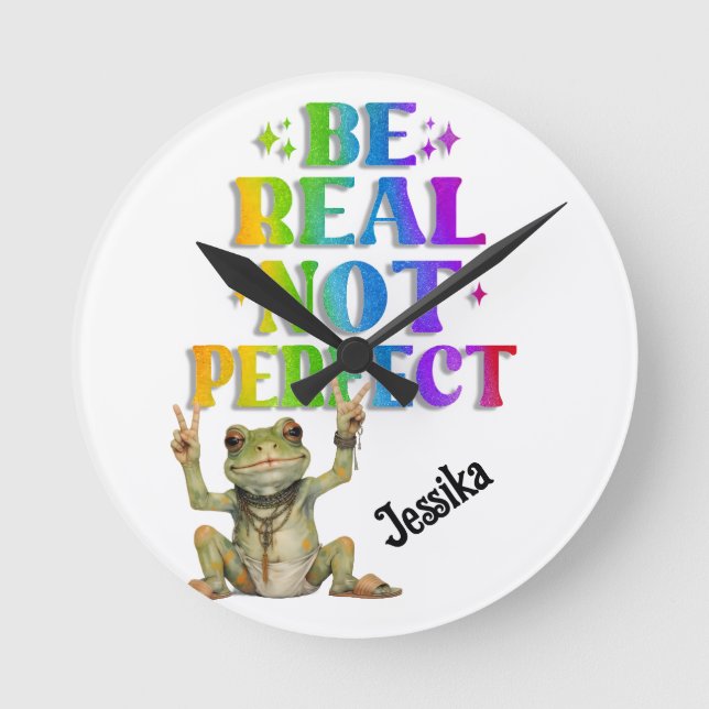 Reloj Redondo Mediano Custom Personalize Positive boho frog Hippie  (Anverso)