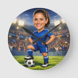 Reloj Redondo Mediano Custom Photo-Face Soccer/Football Star Caricature