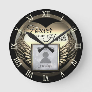 Reloj Redondo Mediano Custom Photo Gold Memorial Heart 