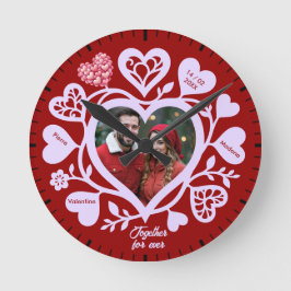 Reloj Redondo Mediano Custom Red Heart Photo Wall Clock