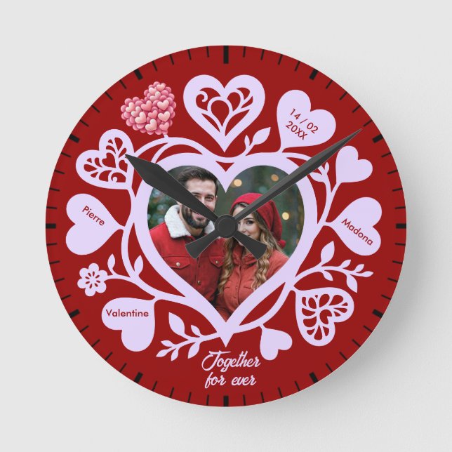 Reloj Redondo Mediano Custom Red Heart Photo Wall Clock (Anverso)