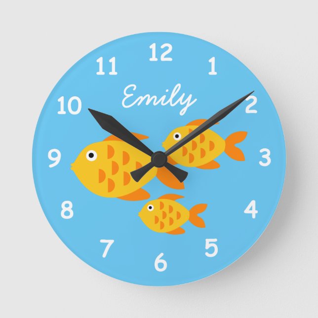 Reloj Redondo Mediano Custom small kid's wall clock with cute goldfish (Anverso)