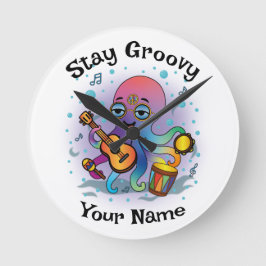 Reloj Redondo Mediano Custom Wall Clock | Retro Octopus | Name & Text