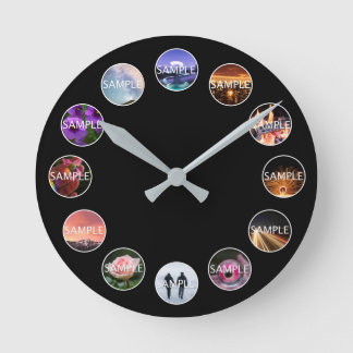Reloj Redondo Mediano Custom White Framed 12 Photo Clock
