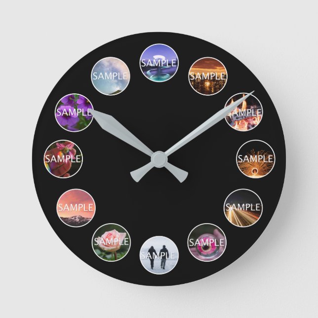 Reloj Redondo Mediano Custom White Framed 12 Photo Clock  (Anverso)