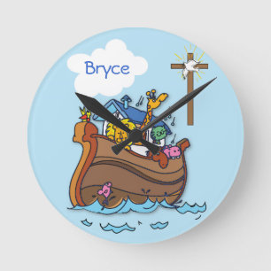 Reloj Redondo Mediano Customizable Noah’s Ark Baby Baptism, Boy Blue