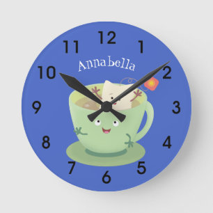 Reloj Redondo Mediano Cutáneo teabag taza personalizado personaje de hum